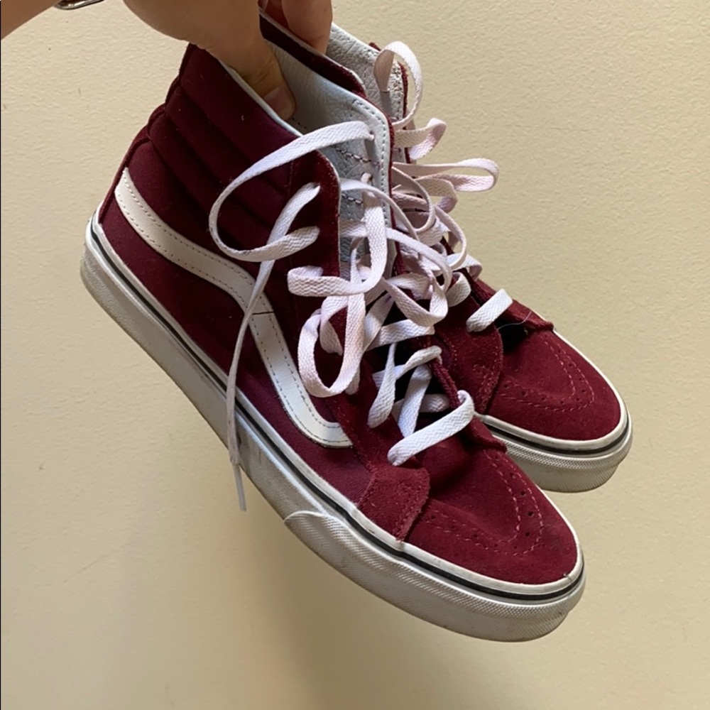 Maroon high top vans mens or womens